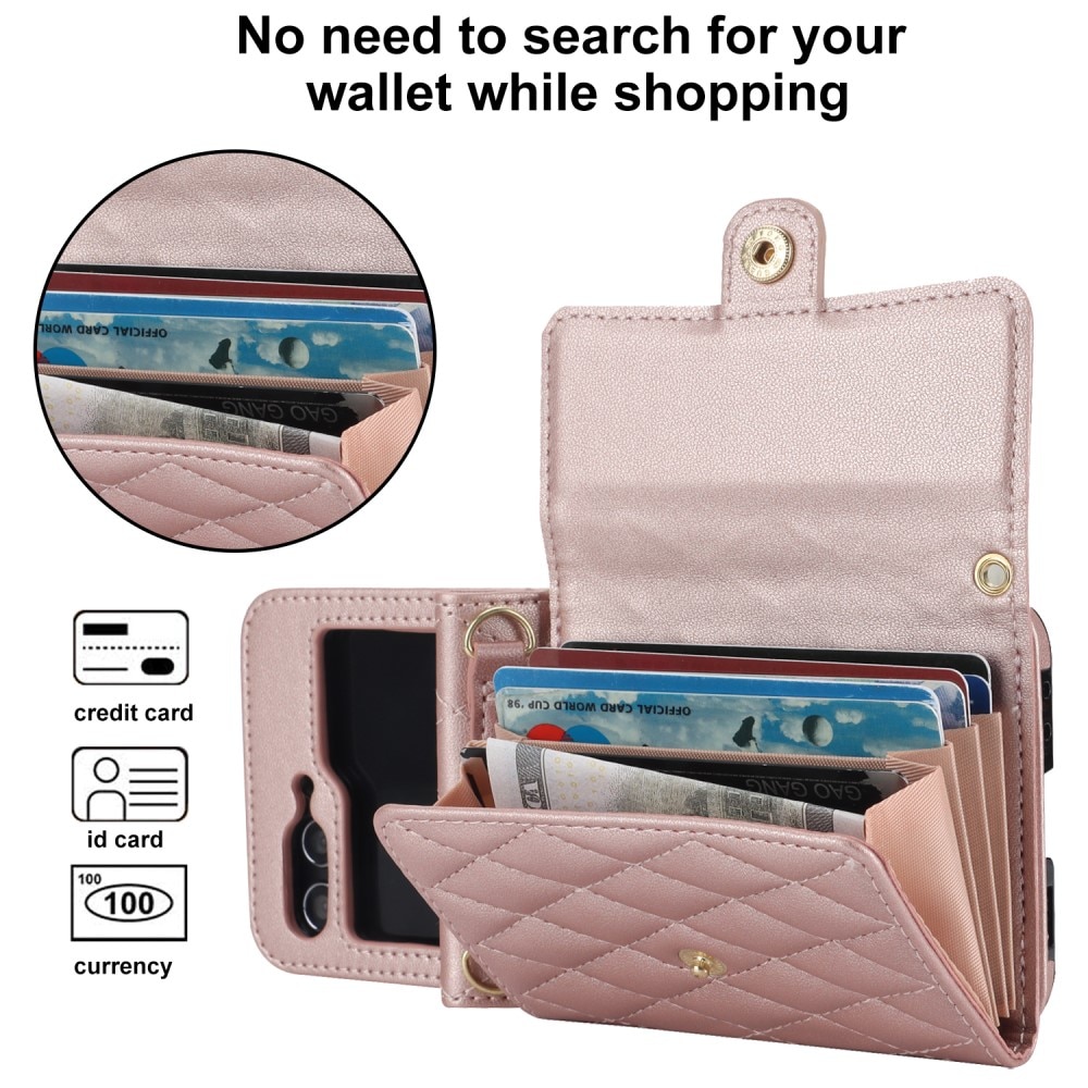 Plånboksväska RFID-skydd Samsung Galaxy Z Flip 5 Quilted roséguld