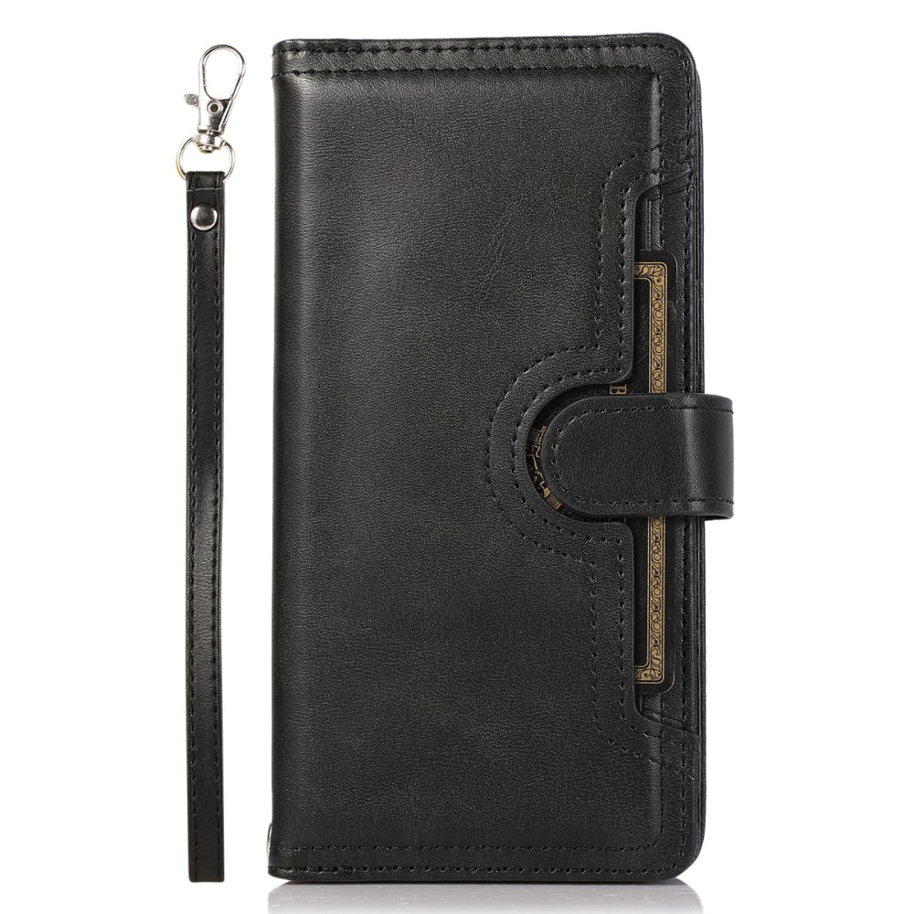 Läderplånbok Multi-slot Zipper iPhone 15 svart