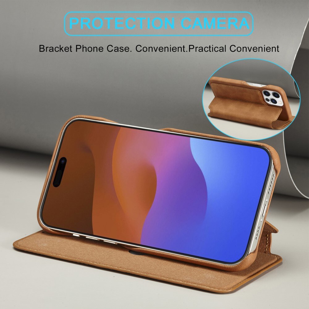 Slim Plånboksfodral iPhone 15 Pro Max cognac