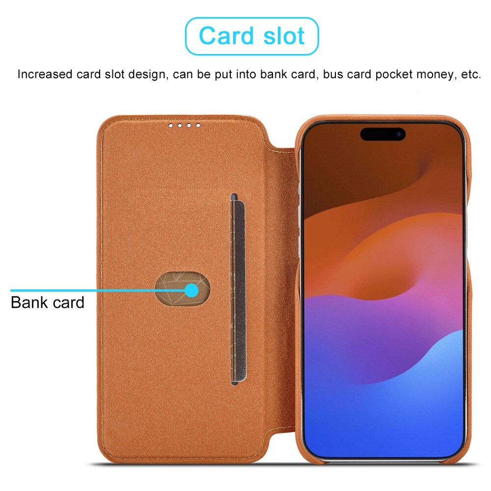 Slim Plånboksfodral iPhone 15 Pro Max cognac