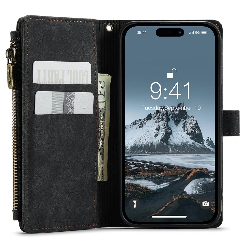Zipper Plånboksfodral iPhone 15 Pro Max svart