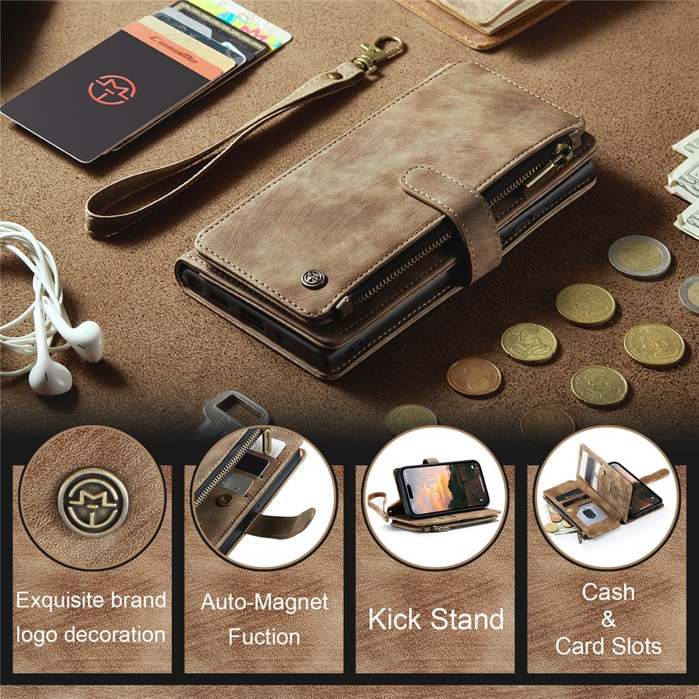 Zipper Plånboksfodral iPhone 15 Pro Max brun