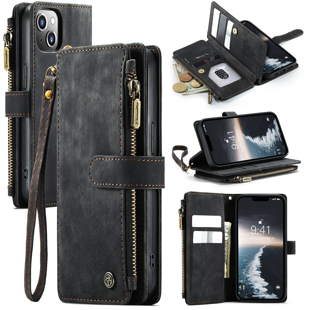 Zipper Plånboksfodral iPhone 15 Plus svart
