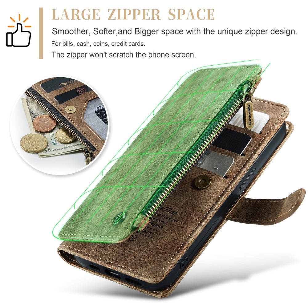 Zipper Plånboksfodral iPhone 15 Plus brun