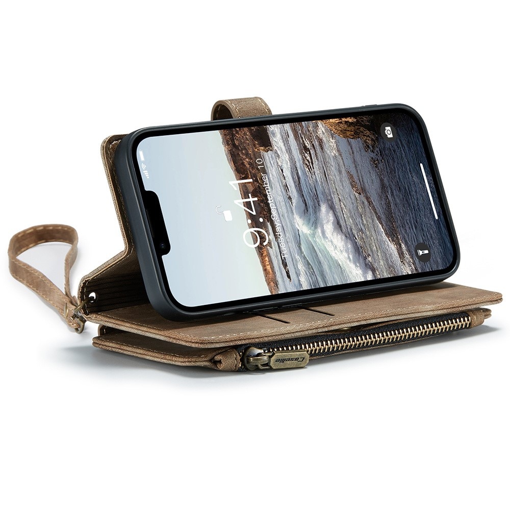 Zipper Plånboksfodral iPhone 15 Plus brun