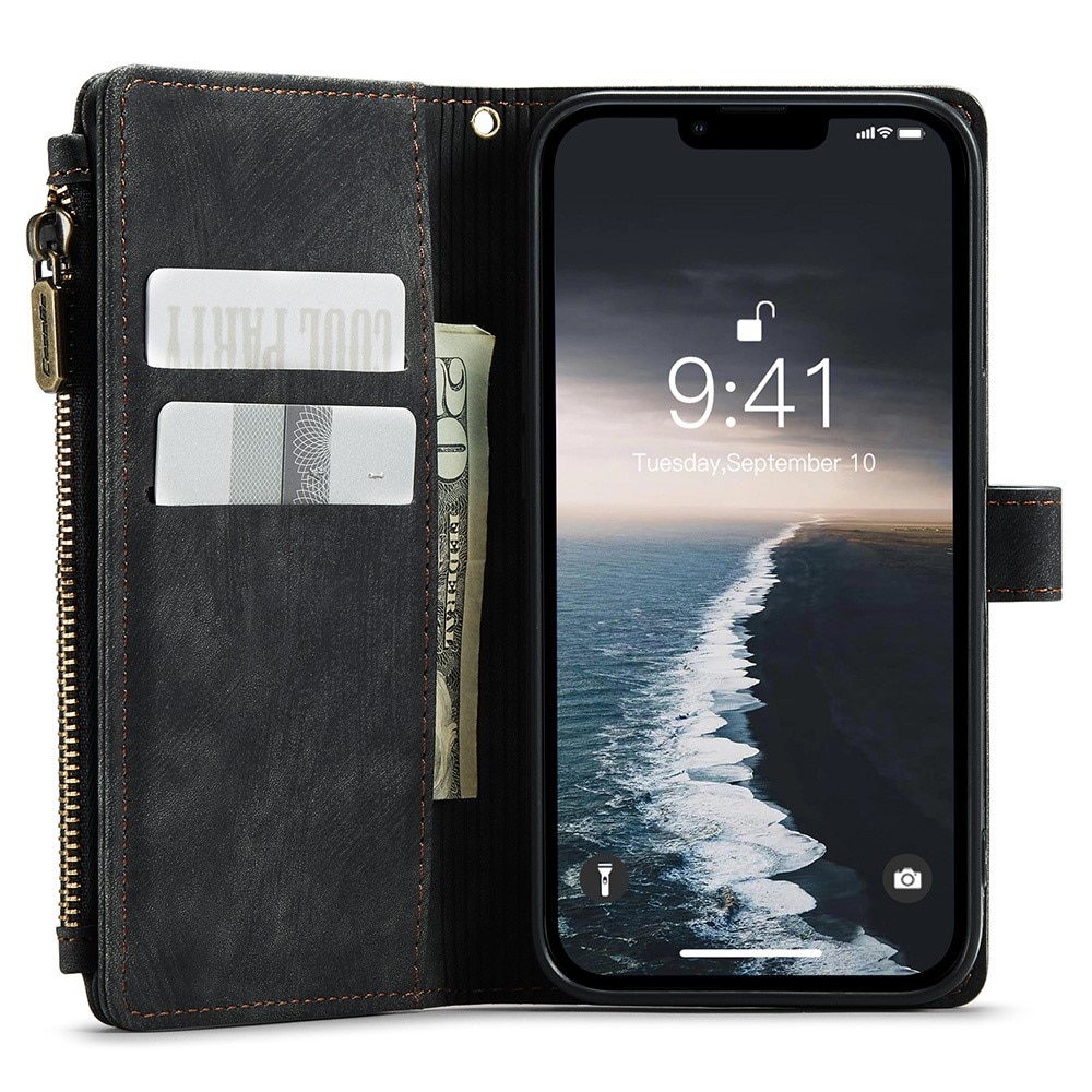 Zipper Plånboksfodral iPhone 15 svart