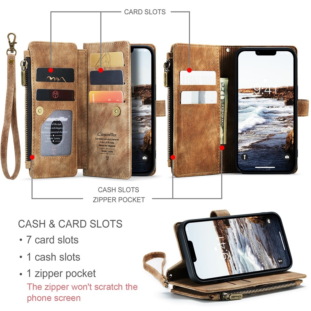 Zipper Plånboksfodral iPhone 15 brun