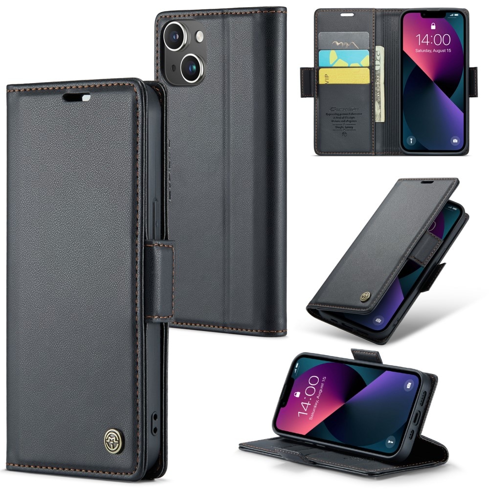 Slim Plånboksfodral RFID-skydd iPhone 15 Svart