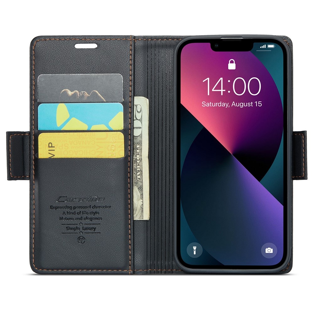Slim Plånboksfodral RFID-skydd iPhone 15 Svart