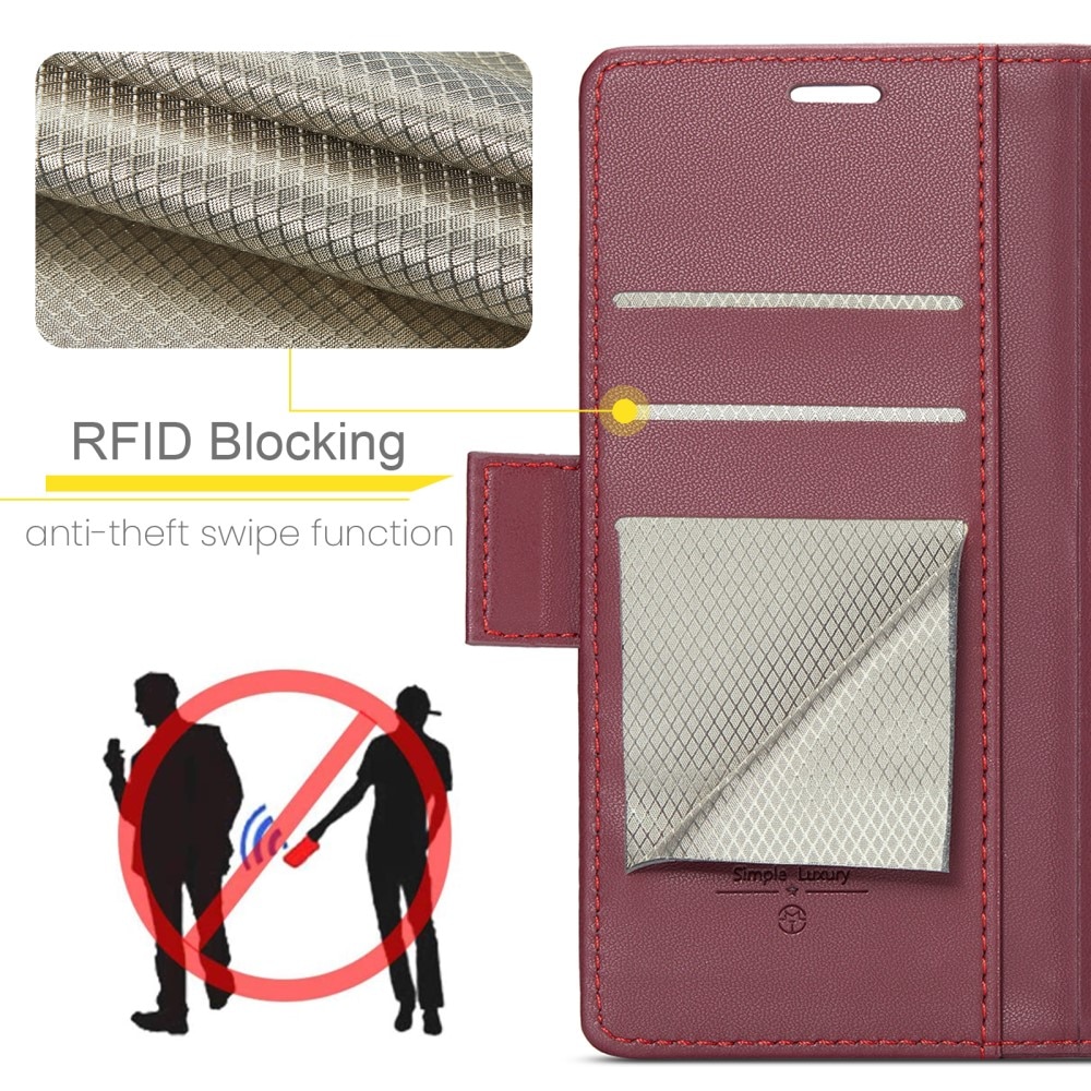 Slim Plånboksfodral RFID-skydd iPhone 15 röd