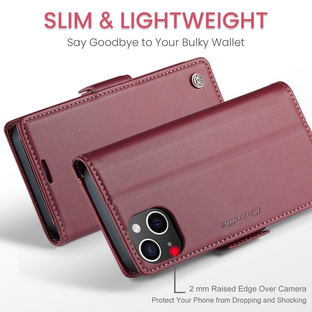 Slim Plånboksfodral RFID-skydd iPhone 15 röd