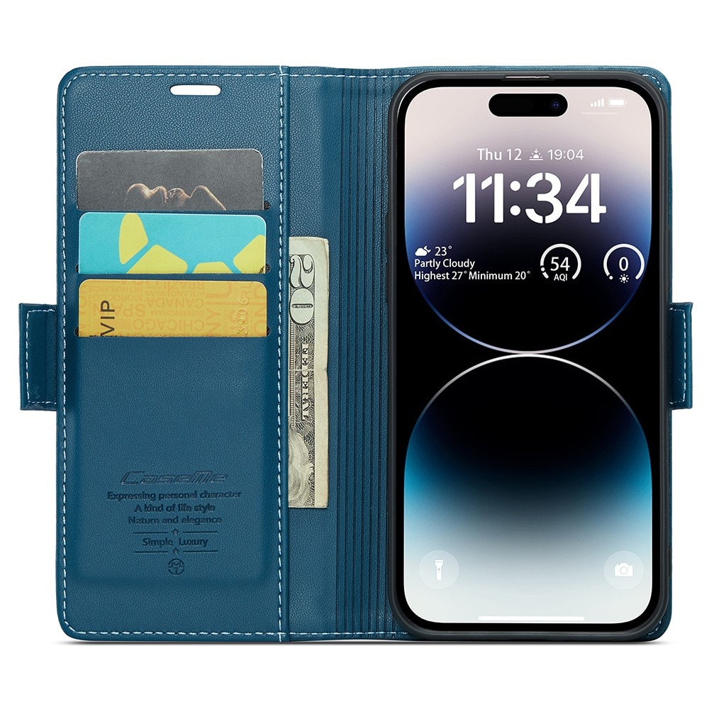Slim Plånboksfodral RFID-skydd iPhone 15 Pro blå