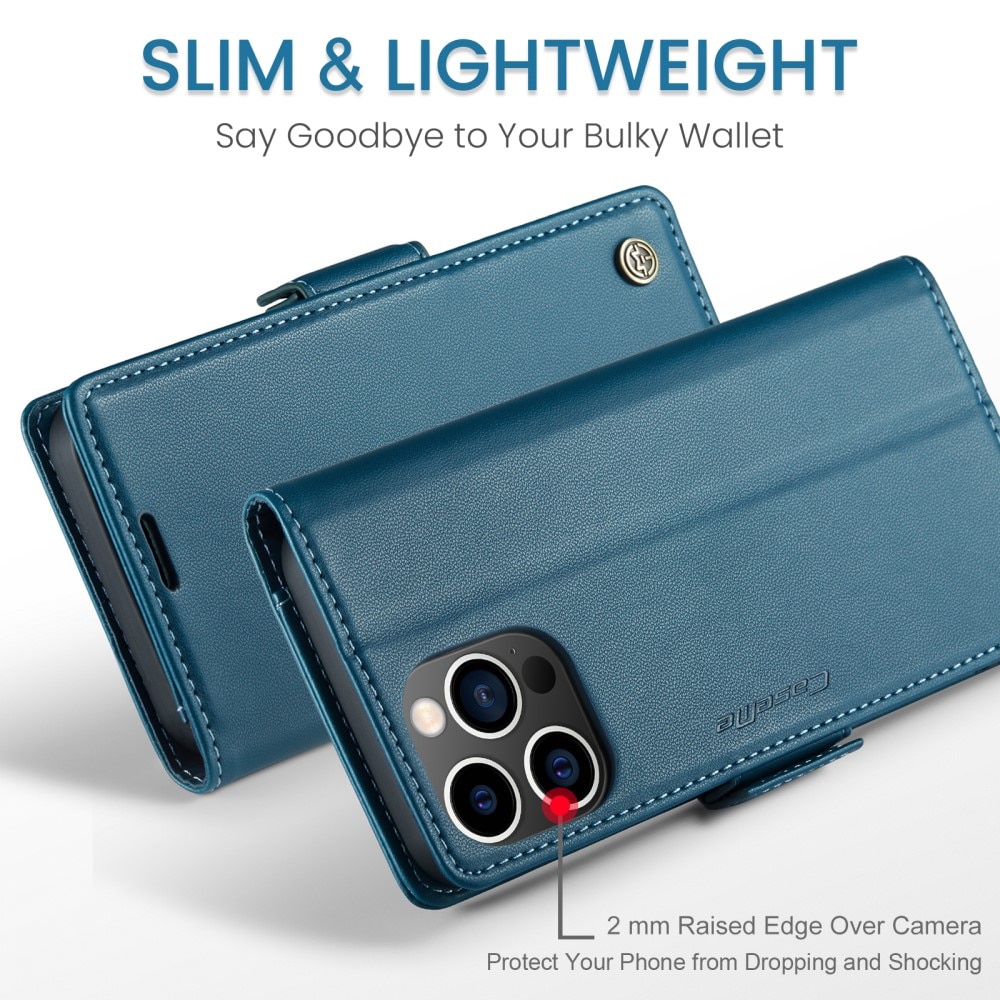 Slim Plånboksfodral RFID-skydd iPhone 15 Pro blå
