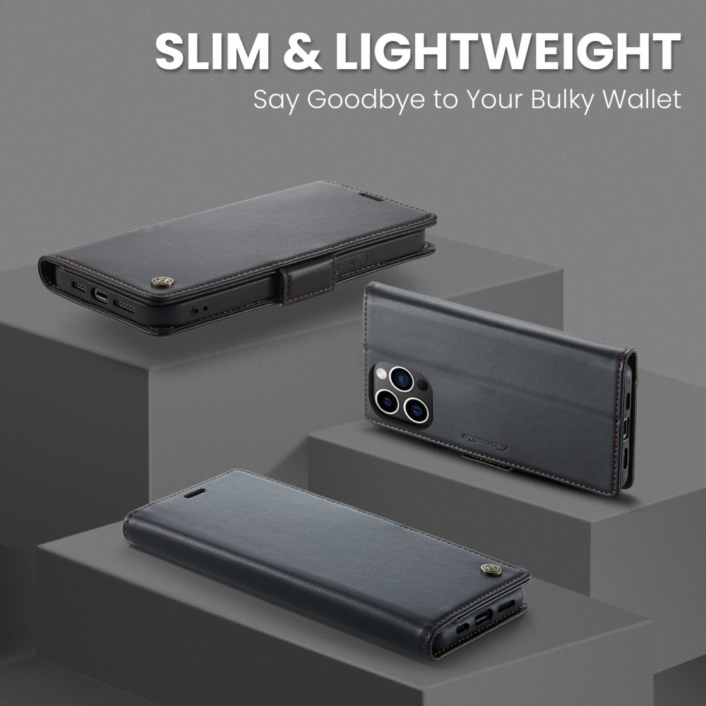 Slim Plånboksfodral RFID-skydd iPhone 15 Pro Max svart