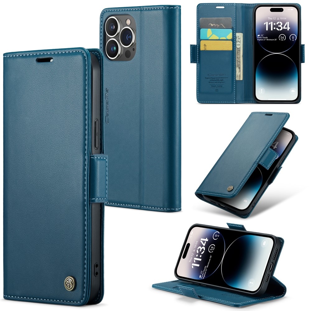 Slim Plånboksfodral RFID-skydd iPhone 15 Pro Max Blå