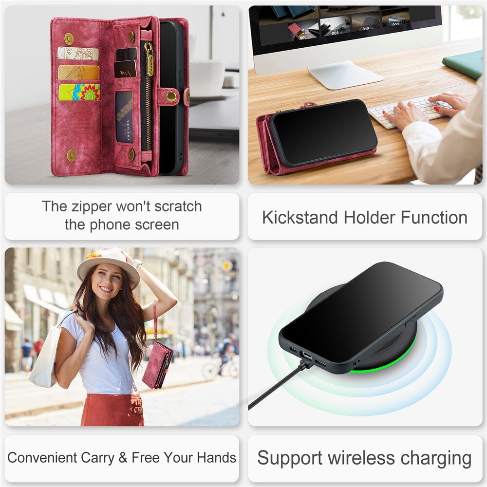 Multi-slot Plånboksfodral iPhone 15 Pro Max röd