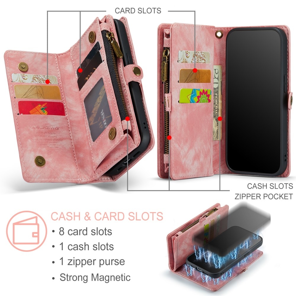 Multi-slot Plånboksfodral iPhone 15 Pro Max rosa