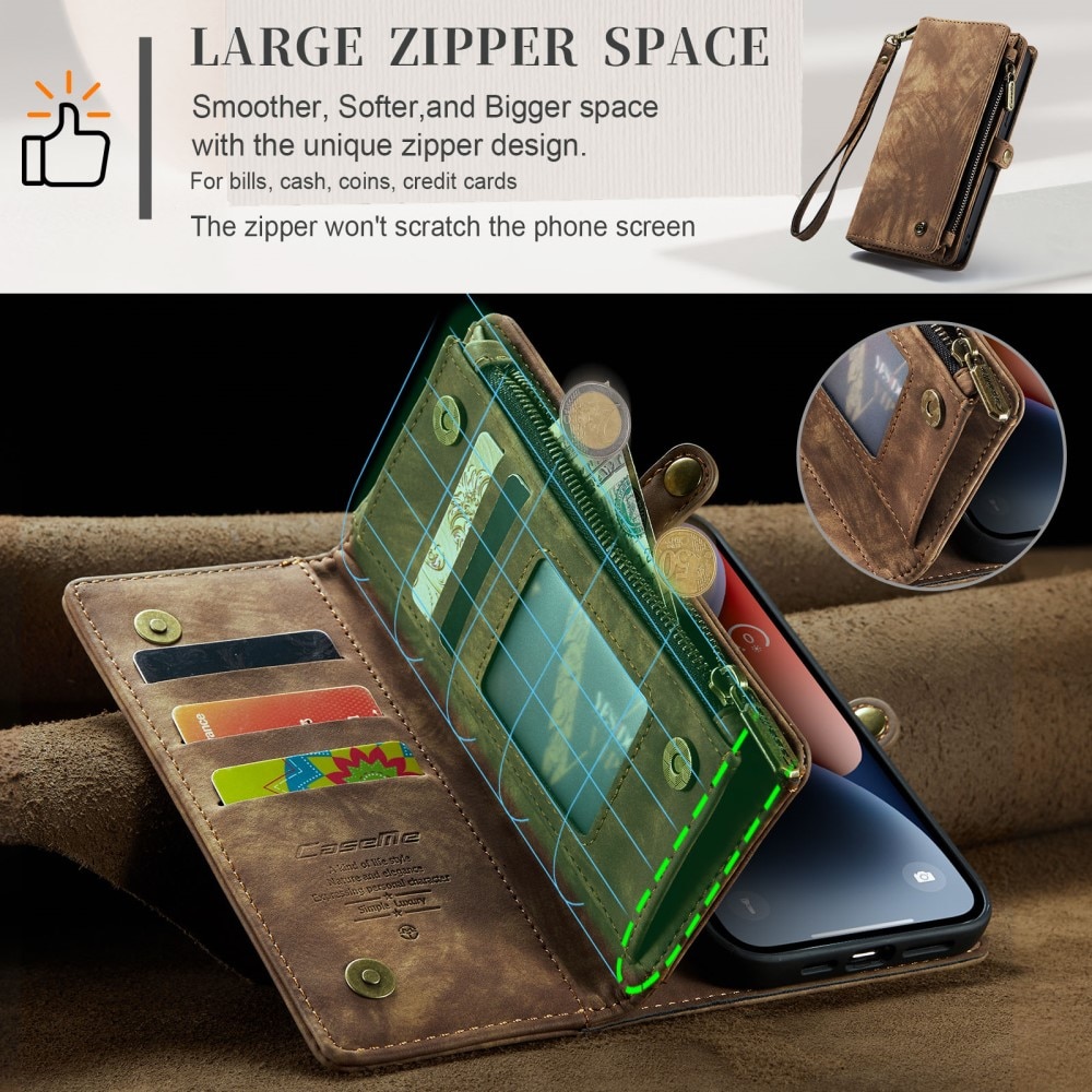 Multi-slot Plånboksfodral iPhone 15 brun