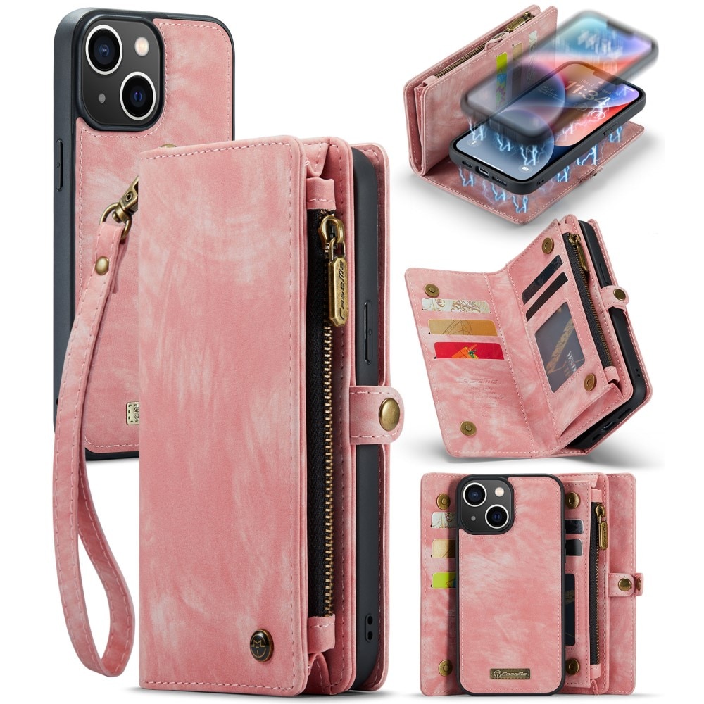 Multi-slot Plånboksfodral iPhone 15 rosa