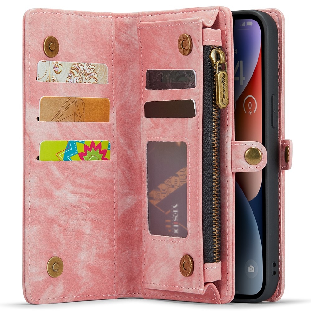 Multi-slot Plånboksfodral iPhone 15 rosa