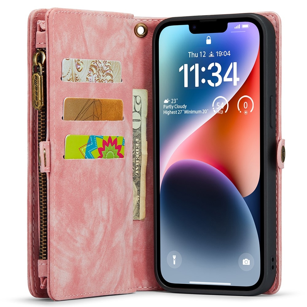 Multi-slot Plånboksfodral iPhone 15 rosa