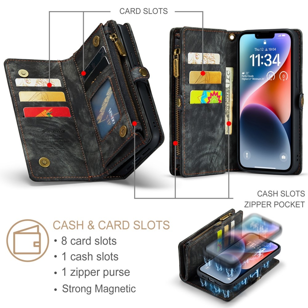 Multi-slot Plånboksfodral iPhone 15 Plus grå