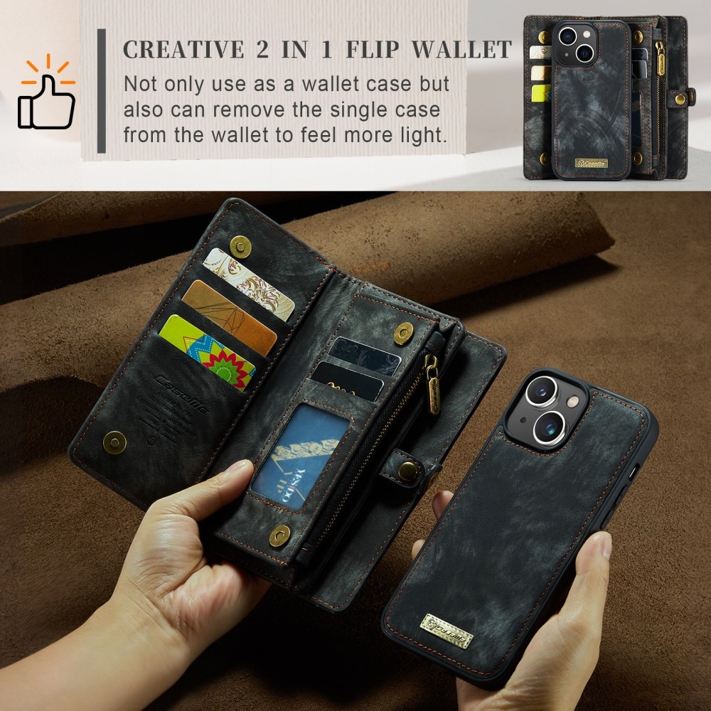 Multi-slot Plånboksfodral iPhone 15 Plus grå
