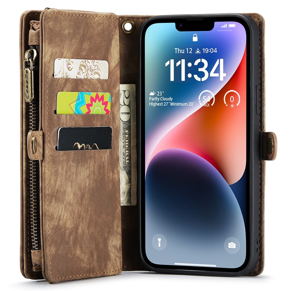 Multi-slot Plånboksfodral iPhone 15 Plus brun