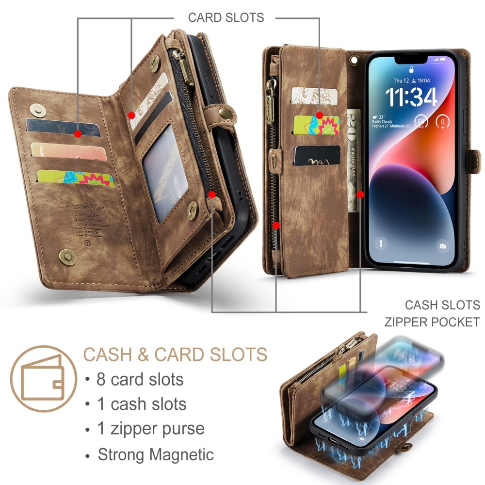 Multi-slot Plånboksfodral iPhone 15 Plus Brun