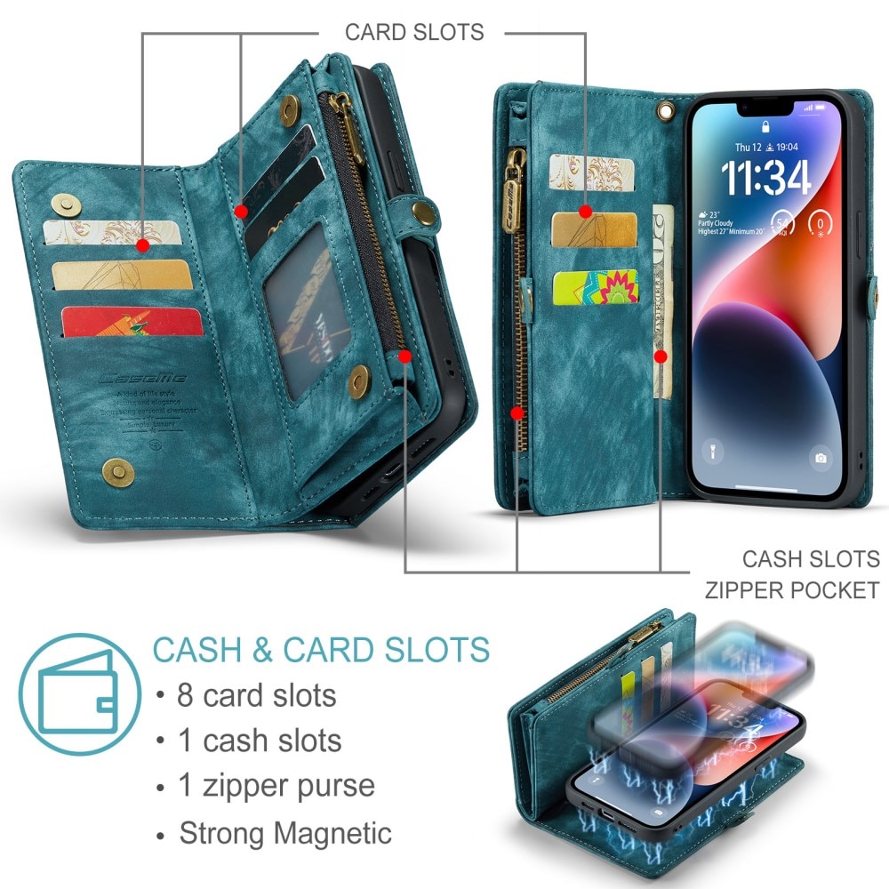 Multi-slot Plånboksfodral iPhone 15 Plus blå