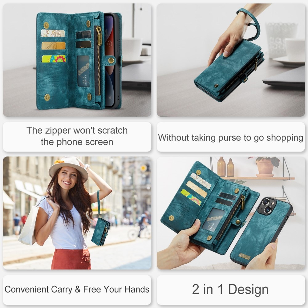 Multi-slot Plånboksfodral iPhone 15 Plus blå