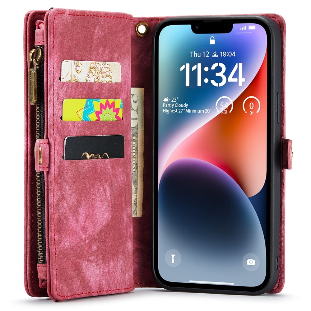 Multi-slot Plånboksfodral iPhone 15 Plus röd