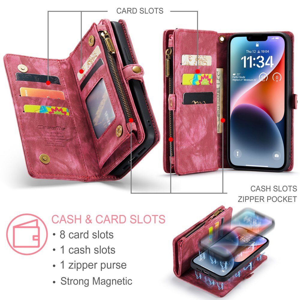 Multi-slot Plånboksfodral iPhone 15 Plus Röd