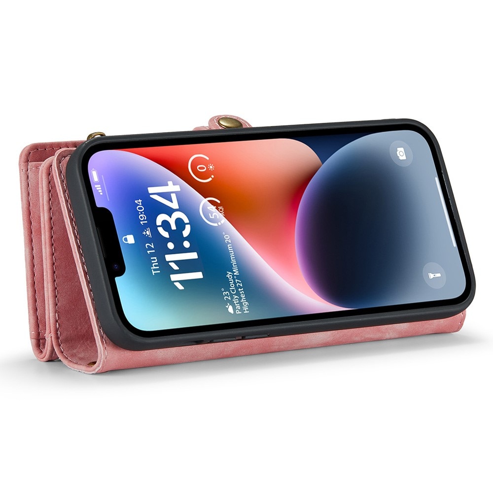 Multi-slot Plånboksfodral iPhone 15 Plus rosa