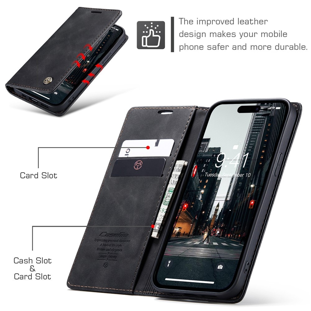 Slim Plånboksfodral iPhone 15 Pro svart