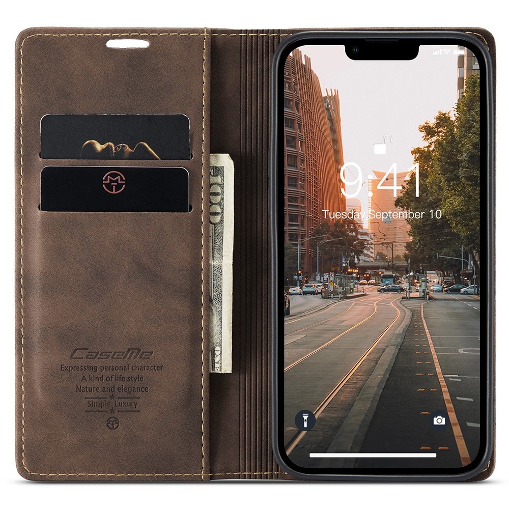 Slim Plånboksfodral iPhone 15 brun