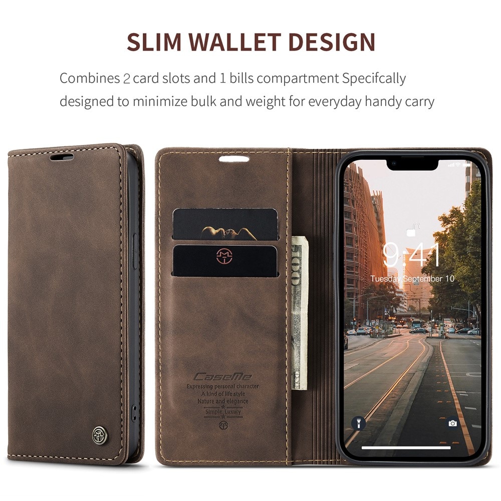 Slim Plånboksfodral iPhone 15 brun