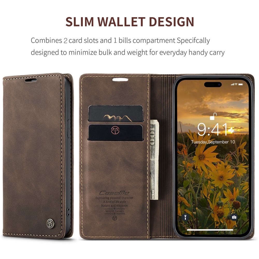 Slim Plånboksfodral iPhone 15 Pro Max Brun