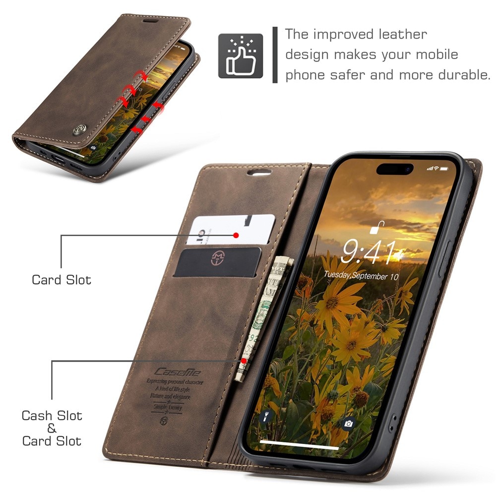 Slim Plånboksfodral iPhone 15 Pro Max brun