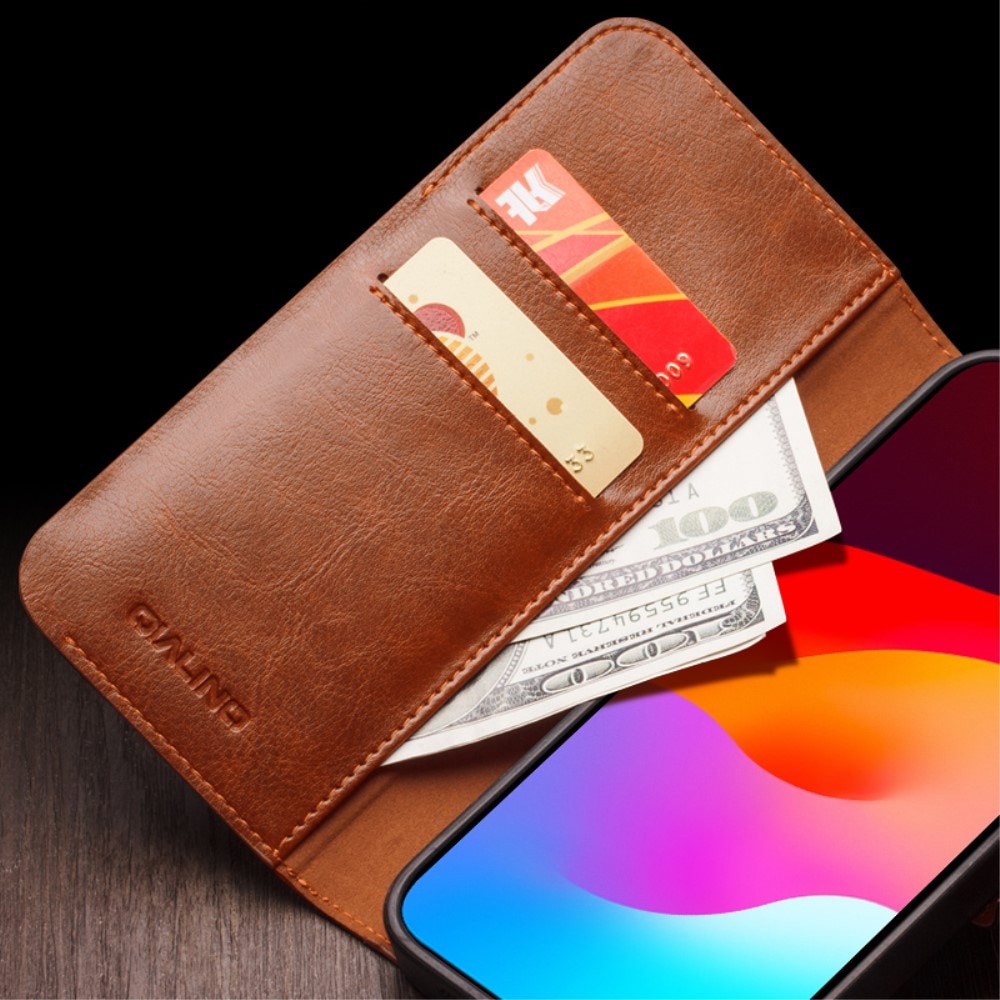 iPhone 15 Pro Leather Wallet Case Cognac