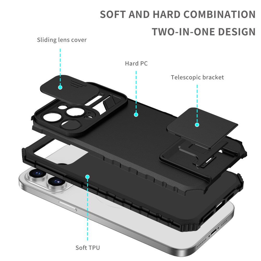 iPhone 15 Pro Max Kickstand Skal Kameraskydd Svart