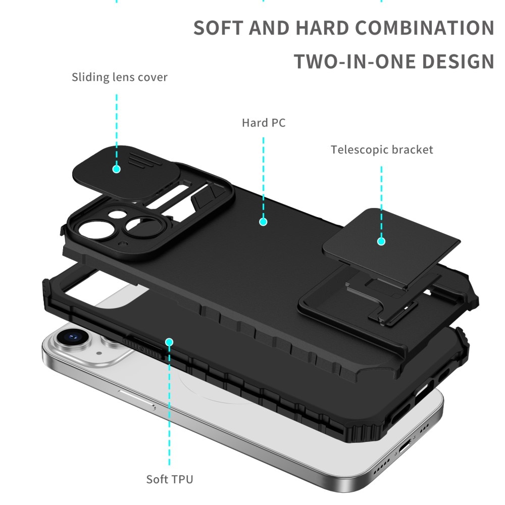 iPhone 15 Kickstand Skal Kameraskydd svart