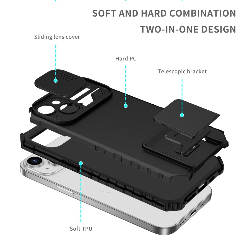 iPhone 15 Kickstand Skal Kameraskydd Svart