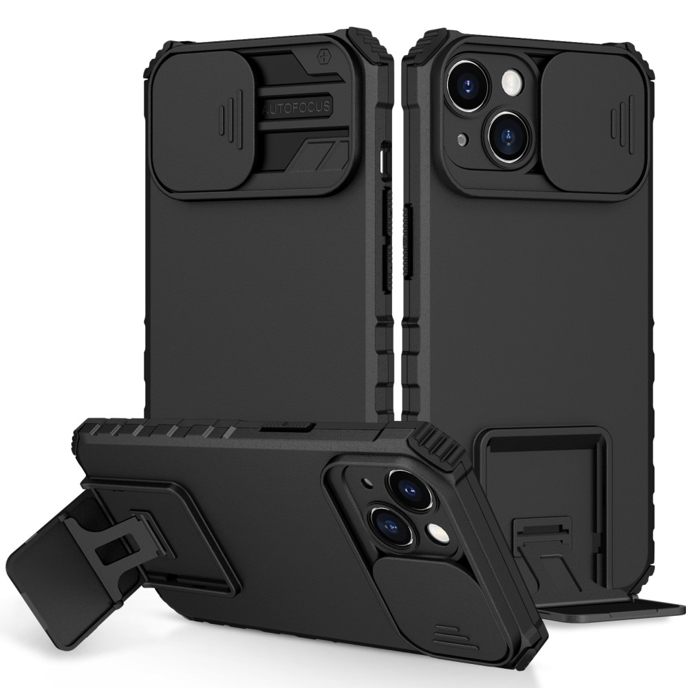 iPhone 15 Kickstand Skal Kameraskydd Svart
