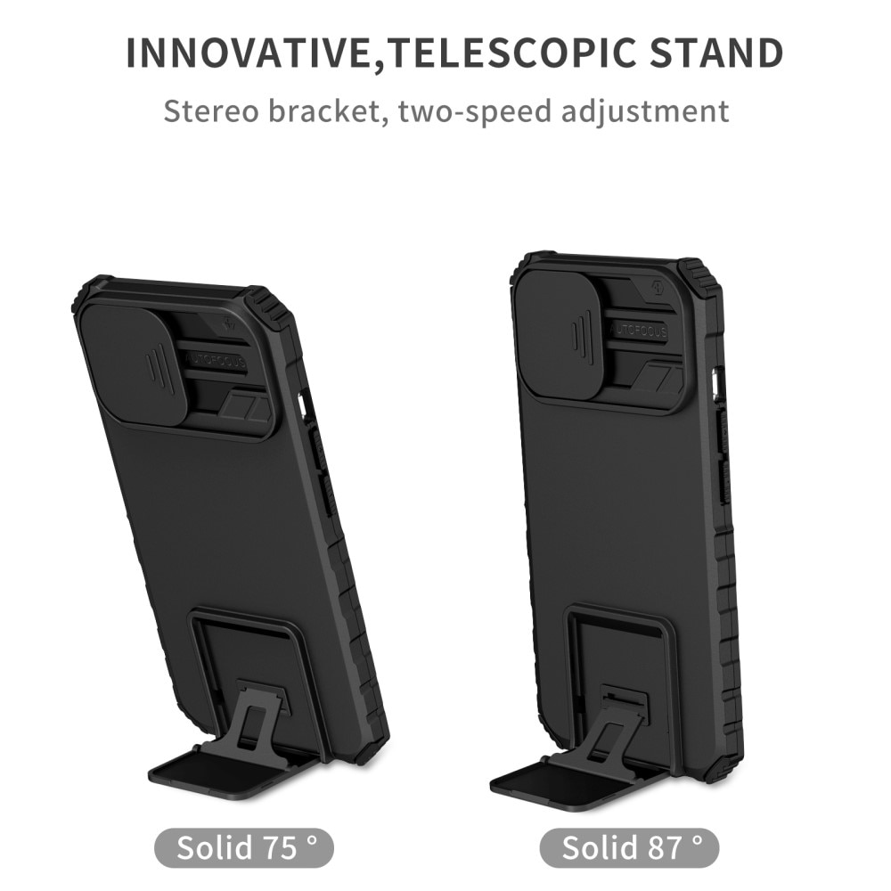 iPhone 15 Kickstand Skal Kameraskydd Svart