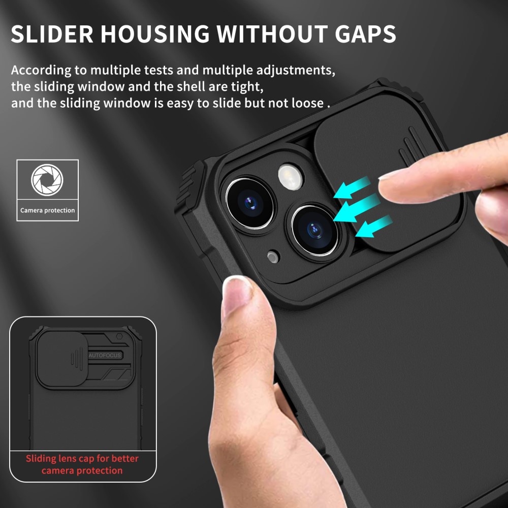 iPhone 15 Kickstand Skal Kameraskydd Svart