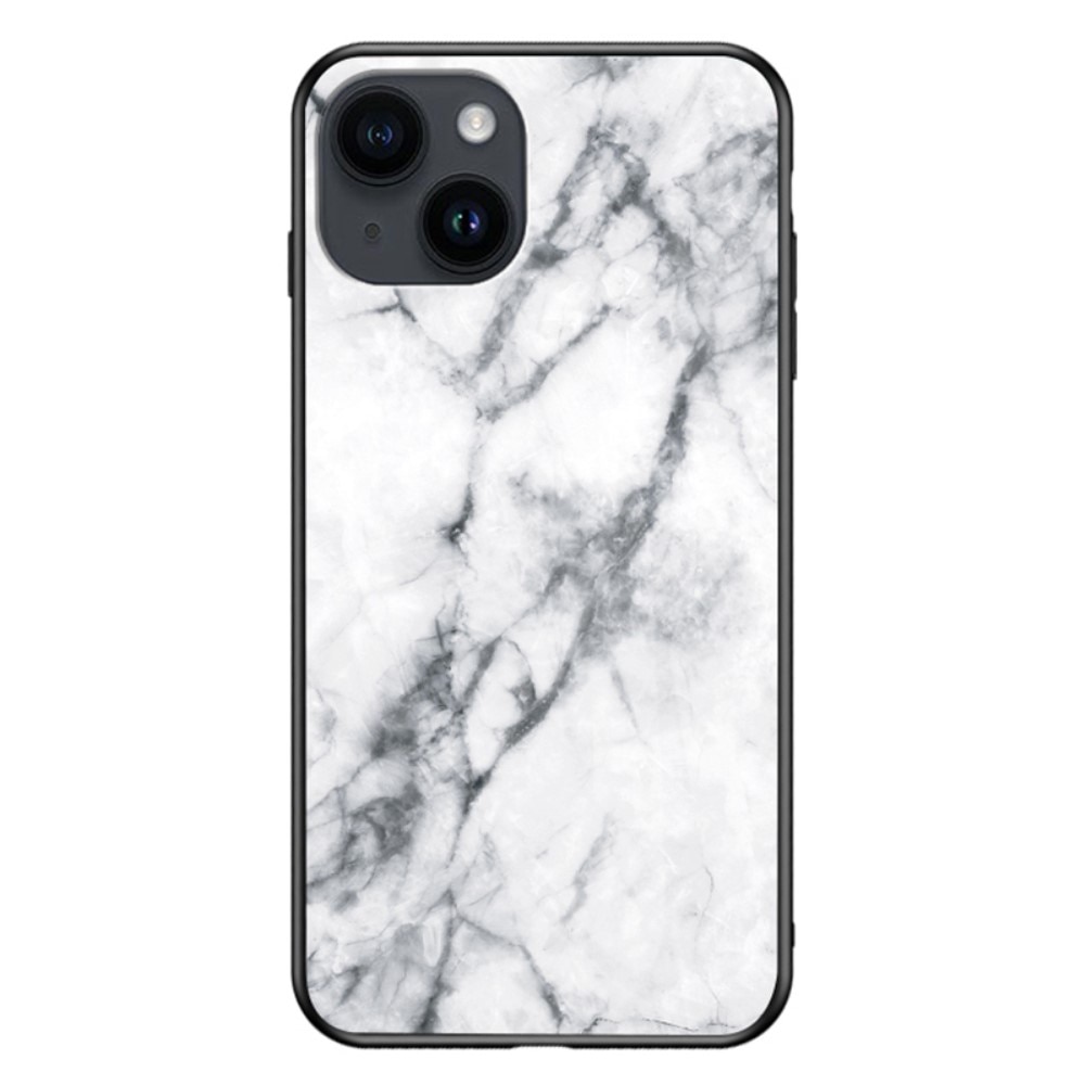 Skal Härdat Glas iPhone 15 vit marmor