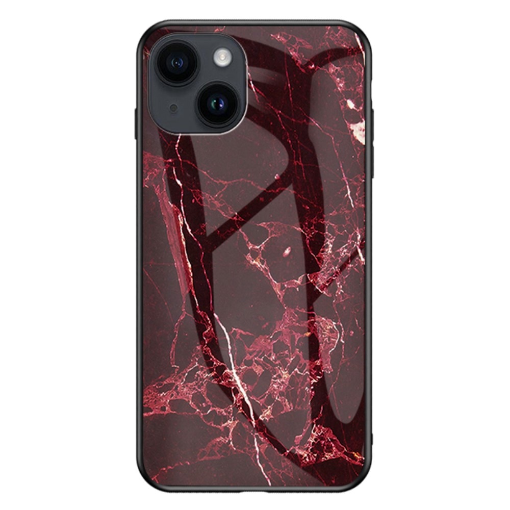 Skal Härdat Glas iPhone 15 röd marmor