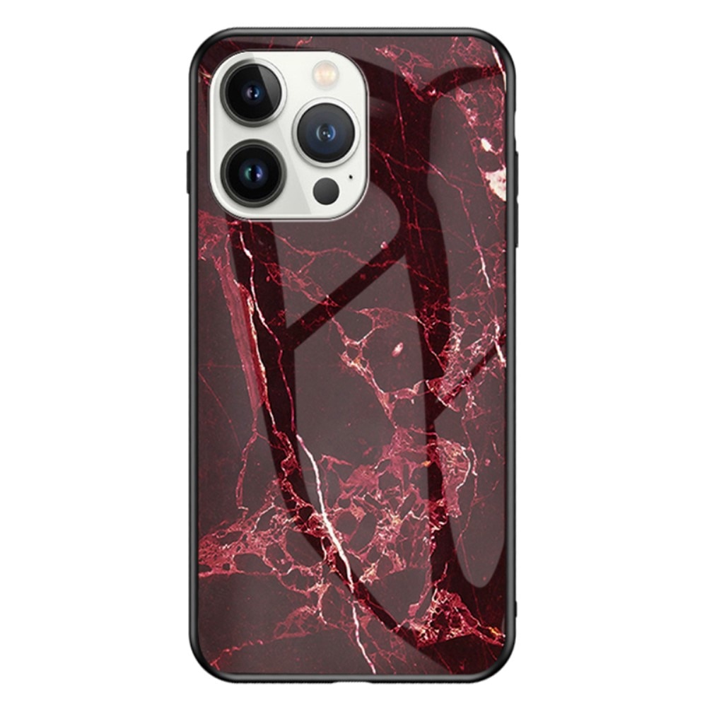 Skal Härdat Glas iPhone 15 Pro Max röd marmor