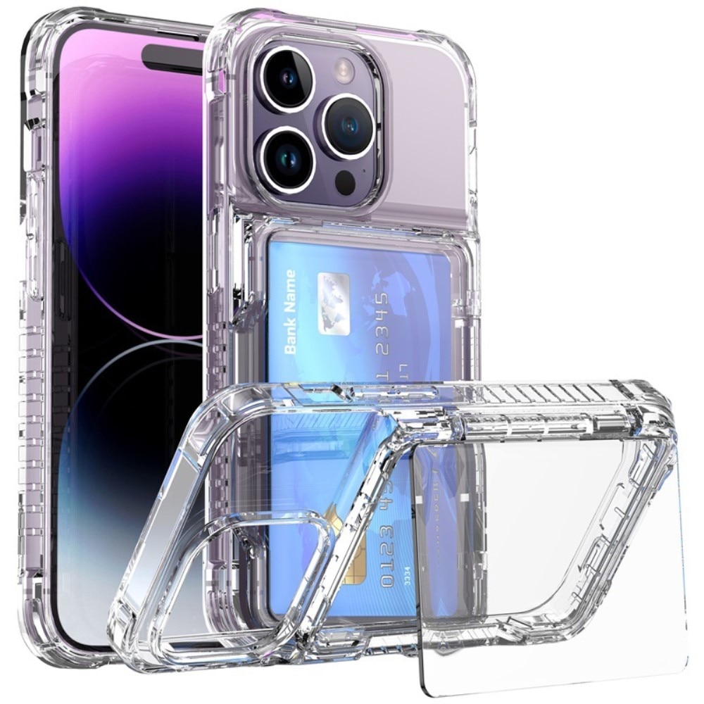 Hybridskal Kortfack Kickstand iPhone 15 Pro transparent